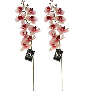 Bellatio Design Kunstbloem Orchidee Bora - 2x - roze - 108 cm - losse steel - kunst zijdebloem - Phalaenopsis -