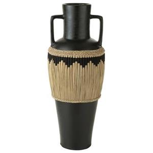 J-Line Vaas Motief+Handvaten Terracotta|Gras Zwart|Naturel