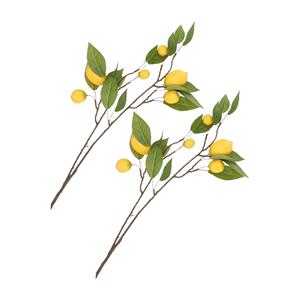 DK Design Kunstbloem citrusfruit tak citroen - 2x - 80 cm - geel - losse steel - Kunst zijdebloemen -