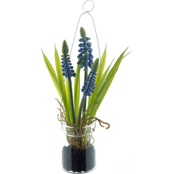 Nova nature Muscari in glass pot w/hanger blue 18 cm kunstbloem - 