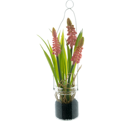 Nova nature Muscari in glass pot w/hanger pink 18 cm kunstbloem - 