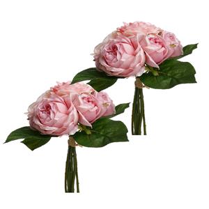 Atmosphera kunstbloemen 2 boeketten 9 roze rozen 30 cm -