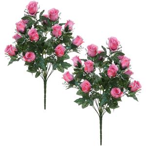 Louis Maes Kunstbloemen boeket rozen/gipskruid - 2x stuks - lichtroze - H56 cm - Bloemstuk - Bladgroen -