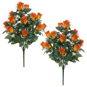 Louis Maes Kunstbloemen boeket rozen/gipskruid - 2x stuks - oranje - H56 cm - Bloemstuk - Bladgroen -