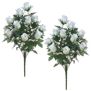 Louis Maes Kunstbloemen boeket rozen/gipskruid - 2x stuks - wit - H56 cm - Bloemstuk - Bladgroen -