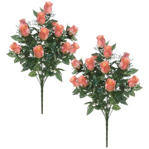 Louis Maes Kunstbloemen boeket rozen/gipskruid - 2x stuks - zalmroze - H56 cm - Bloemstuk - Bladgroen -