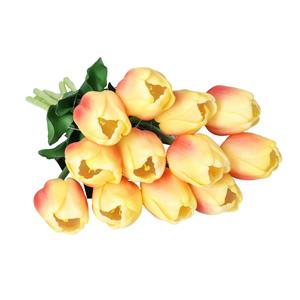 Countryfield Kunstbloemen bos Tulp Tulipa - 7x - cm - geel/oranje - Real Touch - kunst zijdebloemen -