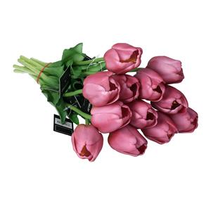 Countryfield Kunstbloemen bos Tulp Tulipa - 7x - cm - paars - Real Touch - kunst zijdebloemen -