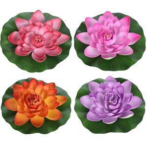 Merkloos 4x Gekleurde drijvende kunst waterlelie bloemen 26 cm -
