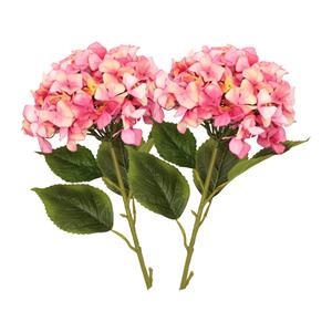DK Design Kunstbloem Hortensia tak - 2x - fuchsia roze - 109 cm - losse steel - Kunst zijdebloemen -