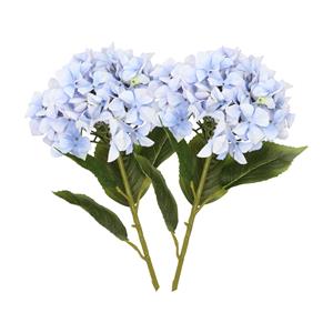 DK Design Kunstbloem Hortensia tak - 2x - lichtblauw - 109 cm - losse steel - Kunst zijdebloemen -