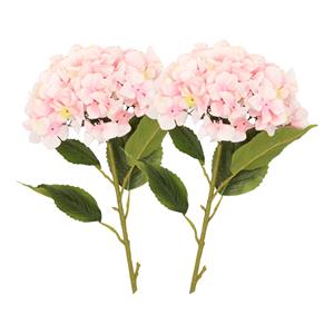 DK Design Kunstbloem Hortensia tak - 2x - lichtroze - 109 cm - losse steel - Kunst zijdebloemen -