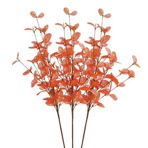 DK Design Kunstbloem Eucalyptus tak Silk - 3x - 72 cm - oranje - losse steel - Kunst zijdebloemen -