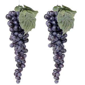 Bellatio flowers & plants Druiventros - 2x - blauw - kunstfruit - 28 cm - kunstdecoratie -