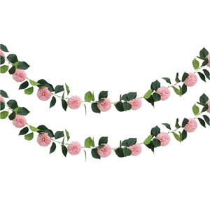 Chaks Kunstbloem slinger dahlia's - 2x - 220 cm - roze - guirlande - decoratie - bruiloft versiering -