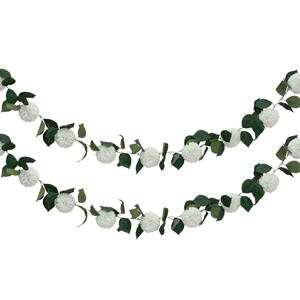 Chaks Kunstbloem slinger dahlia's - 2x - 220 cm - wit - guirlande - decoratie - bruiloft versiering -