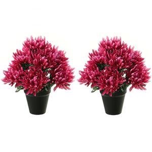 Louis Maes Kunstbloemen plant in pot - 2x - cerise roze tinten - 28 cm - Bloemenstuk ornament -
