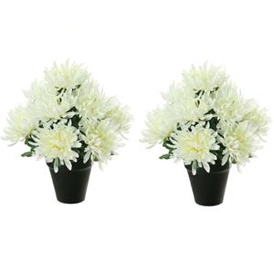 Louis Maes Kunstbloemen plant in pot - 2x - creme wit tinten - 28 cm - Bloemenstuk ornament -