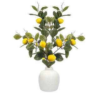 Emerald Kunstbloem citrusfruit tak citroen - 2x - 95 cm - geel - losse steel - Kunst zijdebloemen -