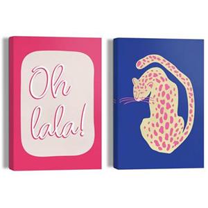 Reinders  Oh La La Leopard Blue - Canvas Schilderijen set 2x 30x20cm