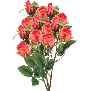 Emerald Kunstbloem Roos tak - 5x - cm - koraal roze - Kunst zijdebloemen -