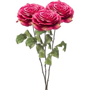 Emerald Kunstbloem Roos Laurie tak - 3x - 57 cm - fuchsia - Kunst zijdebloemen -