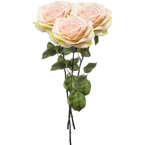 Emerald Kunstbloem Roos Laurie tak - 3x - 57 cm - licht roze - Kunst zijdebloemen -