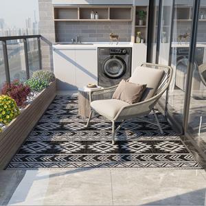 Outsunny vloerkleed voor buiten, waterdicht, dubbelzijdig, UV-bestendig, gemakkelijk te reinigen, 182 x 274 cm, zwart en grijs | Aosom.nl
