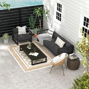 Outsunny waterdicht buitenkleed, onderhoudsvriendelijk, omkeerbaar, stijlvol rasterpatroon, 182 x 274 cm, bruin/crème | Aosom.nl