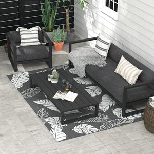 Outsunny waterdicht buitentapijt, duurzaam, bladmotief, ideaal voor buitengebruik, 182 x 274 cm, grijs/wit | Aosom.nl