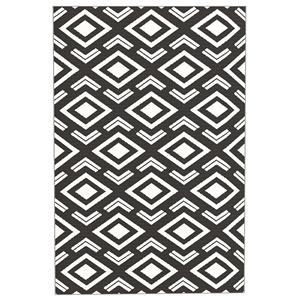 Outsunny Weerbestendig Buitentapijt stevig met draagtas, opvouwbaar Boho-stijl 182 x 274 cm Zwart+Wit