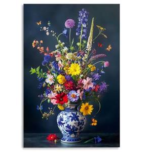 Reinders  Delft Blue Field Bouquet - Glasschilderij 78x116cm