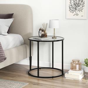 Costway 50cm Ronde Glazen Bijzettafel met Metalen Frame en Marmerlook Glazen Blad Moderne Bijzettafel Zwart en Wit