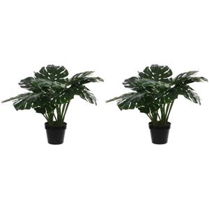Mica Decorations Kunstplant - 2x - Monstera gatenplant - groen - 60 cm -