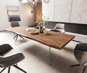 DELIFE Esstisch Edge 260x100 XL Akazie Braun Glas Live-Edge