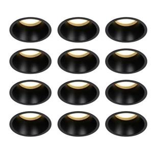 QAZQA Set van 12 inbouwspots zwart GU10 70mm IP44 - Dept