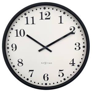 NeXtime  Wandklok 50cm - Stil - Zwart|Wit - Plastic - 