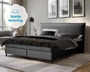 Detroit Boxspringset - Antraciet, 140x200. Boxspring met luxe hoofdbord, antraciet grijs.