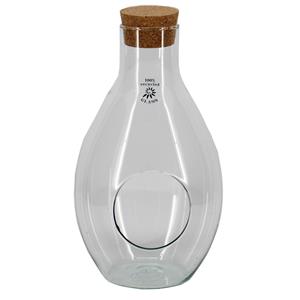 Bela Arte Sierfles terrarium met kurk dop - D18 x H31 cm - transparant glas - met gat -
