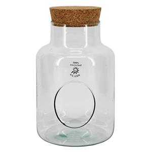 Bela Arte Sierfles terrarium met kurk dop - D17 x H25 cm - transparant glas - met gat -
