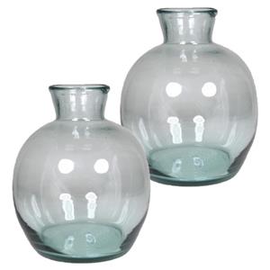Floran Bol bloemenvaas - 2x - glas - transparant - smalle hals - 18 x 18 cm -