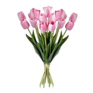 Atmosphera Kunst tulpen boeket Holland - 20x stuks - roze - real touch - kunst zijdebloemen -