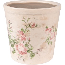 Clayre & Eef Bloempot Ø 15x14 cm Roze Beige Keramiek Bloemen Bloempot
