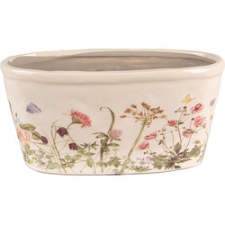 Clayre & Eef Bloempot 23x10x11 cm Roze Beige Keramiek Ovaal Bloemen