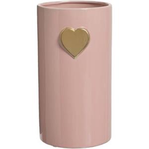 Leen Bakker Vaas Hart - roze - keramiek - 24xØ14,5 cm
