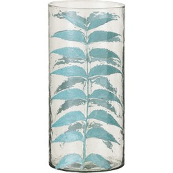 J-Line  Vaas Blauw Blad Glas Medium - 14x14x30cm