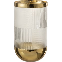 J-Line  Vaas Cylinder Motief Glas Transparant|goud Large - 15x15x26cm
