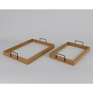 Decoris Dienblad 2-delig Hout Met Stenen Inleg.