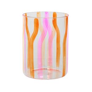 Decoris Theelichthouder Glas Ø9cm X H.12cm Oranje/roze