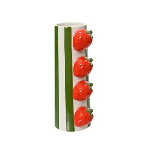 Decoris Vaas Dolomiet 10.5cm X W.7.8cm X H.20.7cm Groen Streep Met 3D Aardbeien